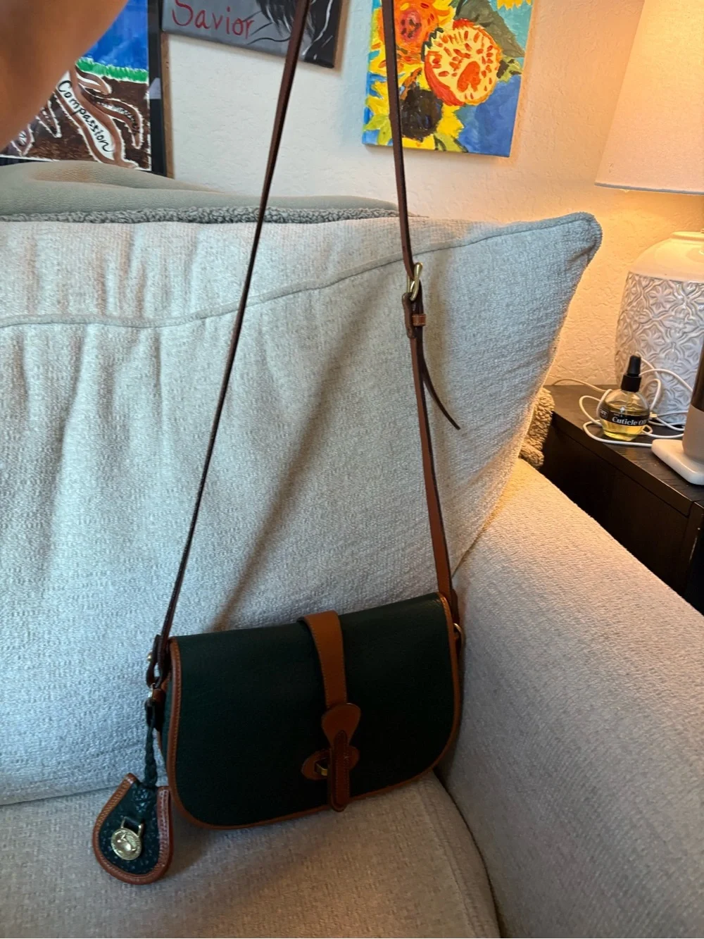 RARE Vintage Dooney & Bourke Dark Green AWLeather Crossbody British Tan Trim - Picture 7 of 7